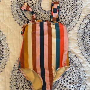 Pink chicken One-Piece Swimsuit in Multicolor Stripe